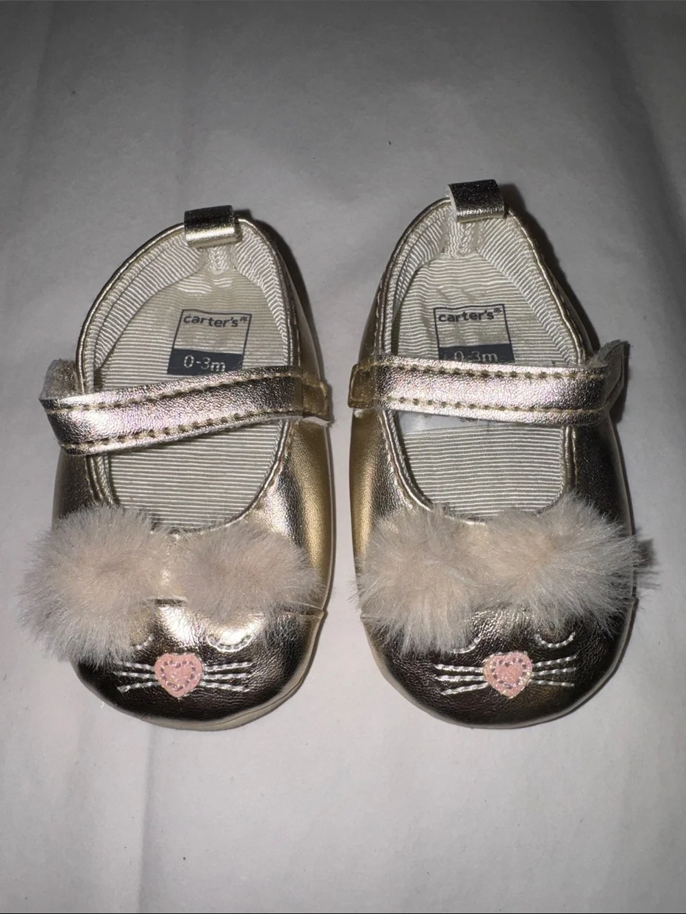 Carter's Gold Baby Mary Jane Shoes with Pom Pom Hearts
